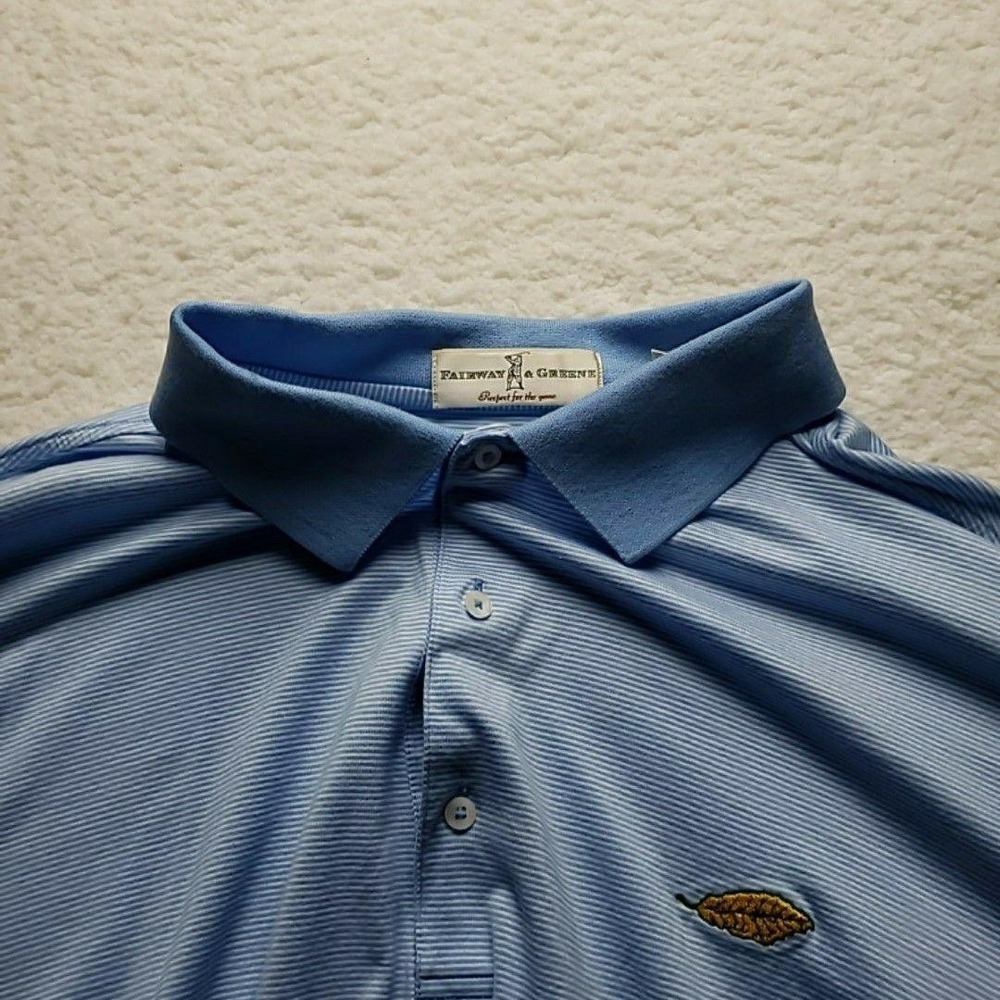 Fairway & Greene Polo Shirt Mens 2XL Blue Stripe 100% Cotton Mercerized Golf Top